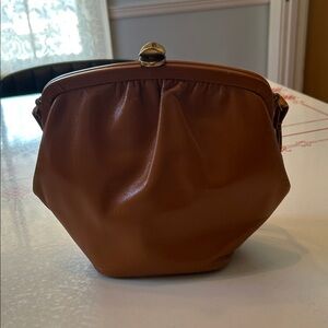 Vintage Tan Leather Clutch with Gold Accent